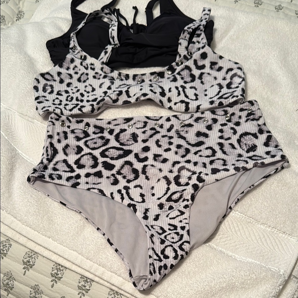 Time and Tru Black and White Leopard Bikini